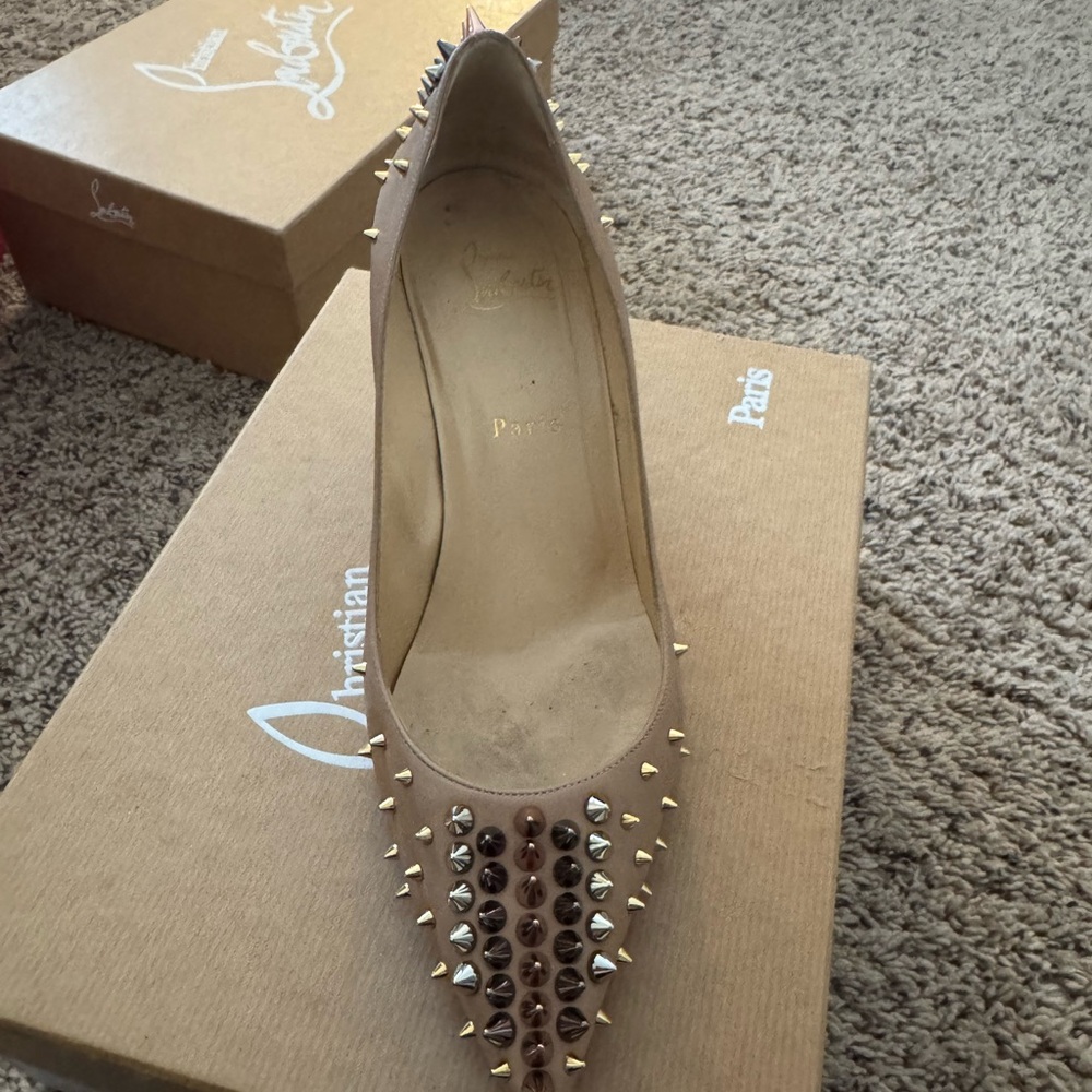 Christian Louboutin Tan Spiked Heels